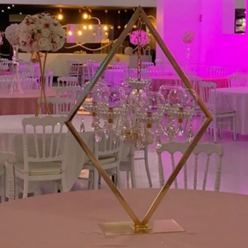 8 peças)Festa de Casamento Decorativos Geométricos em Acrílico Ouro Candelabros Tabela Centrais  5