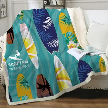 Prancha de Cama, Cobertor de Surf de roupa de Cama Floral Folha Sherpa Cobertor de Lã Tropical Moda cobertor  5