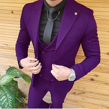 Tailor Made Roxo Homens De Terno Slim Fit Noivo Noivo Para O Sexo Masculino O Traje De Casamento Homme Smoking 3 Peças (Blazer +Calça+Colete)  5