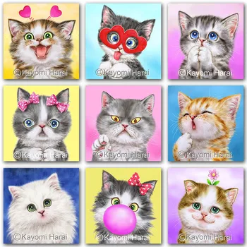 5D DIY Diamante Pintura de desenhos animados gato bonito gatinho kitty decoração de casa Cheia Quadrados&Redondos Diamante mosaico, bordado de ponto de Cruz, Pintura  5