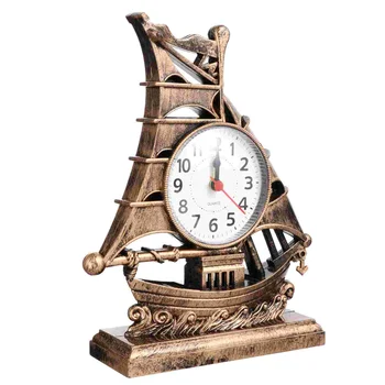 Relógio Despertador Veleiro Tabela Vintage Retro Modelo De Enfeite De Náutica De Mesa, Relógios De Barco A Figura Silenciosa De Cabeceira Vela Decoração  10