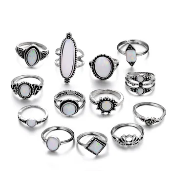 13pcs/Set Boêmio anel Oval Opala Midi Conjunto de Anel de Strass Colorido Junta Anéis de Dedo para as Mulheres, Jóias 31082  10