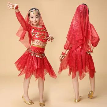 Qualidade De Sari Indiano Vestido De Meninas Orientale Enfant Indiano Fantasias Para Crianças, Dança Oriental Trajes Dança Do Ventre Bailarina Conjunto De Roupa De  5