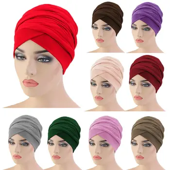 As Mulheres Muçulmanas Hijab Turbante Cauda Longa Enrole O Lenço Islâmico Headwear Indiano Véu Envolve Bandana Cor Sólida Perda De Cabelo Tampa O Hijab  5