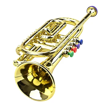 Trombeta Crianças Musical Brinquedo Educativo Instrumentos de sopro ABS Trombeta de Ouro Com 4 Teclas Coloridas Para Crianças  5