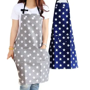 Mulheres de Avental com Dois Bolsos de Moda Padrão de Estrela Algodão e Lona Aventais para as Mulheres Chef de Cozinha Churrasqueira e Assar, L  2