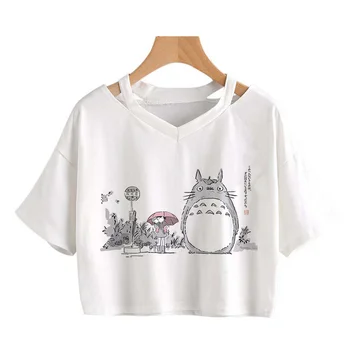 Kawaii Totoro Crop Top, T-Shirt das Mulheres Anime Bonito Vintage T-shirt Harajuku Ullzang Camiseta Fashion Tees Feminina camiseta футболка  10