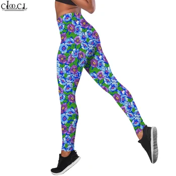 CLOOCL Casual Mulheres Legging Azul Padrão Floral Impressos em 3D Calças de Cintura Alta Trecho de Fitness, Esportes Leggings Exercício Shaping  5