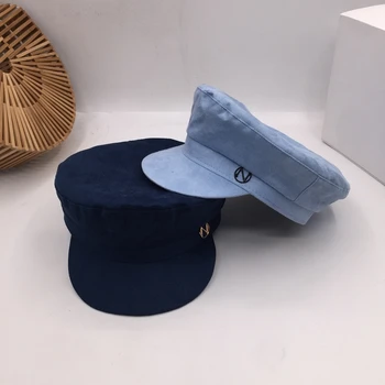 A nova M faux fur boné marinha de camurça do falso televisão hat cap menina brincalhão han edição doce fêmea bule chapéu de marinheiro pac  5
