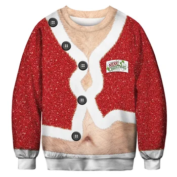 Natal Novo Cosplay Engraçado Suéter de Natal Impressos em 3D Gola Redonda  5