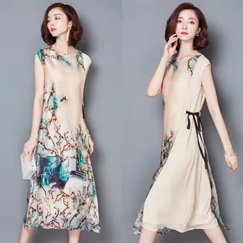 Vintage Chinês Chiffon Robe Feminino Impressão Elegante das Mulheres Vestido de Verão De 2020 Vestidos Mulher Solta Vestidos Tamanhos Grandes FYY515  5