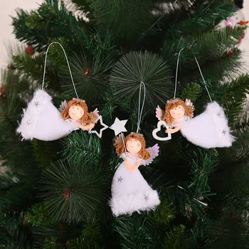 3PCS Anjo Bonito Bonecos de Natal Pingente de Coração Bonito em forma de Anjo Voando de Pelúcia Pendurado Árvore de Natal Inovadora de Decorações para o lar  4