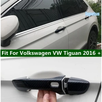 Chrome Fora maçaneta da Porta Capa Protetor Guarnição 8PCS Ajuste Para a Volkswagen VW Tiguan 2016 - 2022 Fibra de Carbono Olhar Acessórios  2