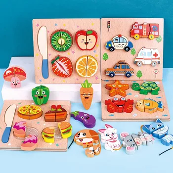 2020 Novas Montessori cortar frutas, legumes quebra-cabeça brinquedos de madeira de simulação de cozinha série de brinquedos de educação infantil dom de brincar de casinha de brinquedo  4