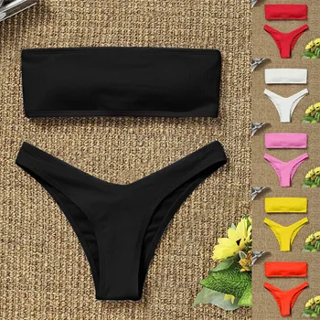 Empurre-A Para Cima De Mulheres De Biquíni Cintura Alta Barriga De Controle De Duas Peças Swimsuit Mulher 2021 Conjunto De Roupa De Banho Meninas Beachwear Novo Várias Cores  5