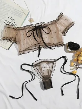 Sutiã Conjunto de Fio Livre de Off-Ombro-Sexy Mulheres a Cueca do Peito Pequeno Bralette+Tanga de Renda Maiôs moda praia conjuntos de Lingerie  5