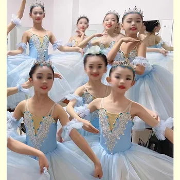 Ballet Tutu Infantil Profissional Vestido De Bandagem Meninas Crianças Chiffon Vestido Longo Para Dançar Balé Vestidos De Trajes De Desempenho  5