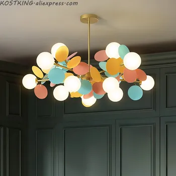 Moderno cartoon lustre de Vidro do teto do Pendente da sala de estar hanglamp para quarto de crianças Bola de cor nórdicos iluminação de Cozinha Luminária  5