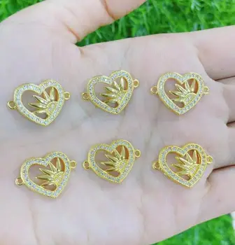 2pcs coração de Moda, DIY para o Bracelete de Fazer Jóias de Cobre de Cor de Ouro Zircônia Cúbica Encantos Acessórios Conector df4s  10