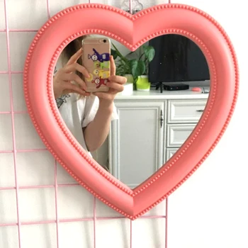A Decoração Do Coração-Amor-De-Rosa Em Forma De Espelho Espelho Do Ambiente De Trabalho A Maquiagem Espelho De Parede Dupla-Uso Espelho De Maquiagem Da Menina Para A Parede Da Sala  5