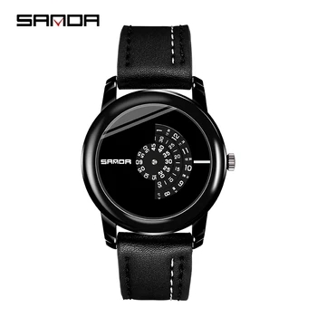 SANDA 2020 Venda Quente de Homens Relógio Exclusivo de Rotação de Discagem Quartzo relógio de Pulso com Pulseira de Couro Impermeável Dom Relógio Relógio Masculino 1028  5