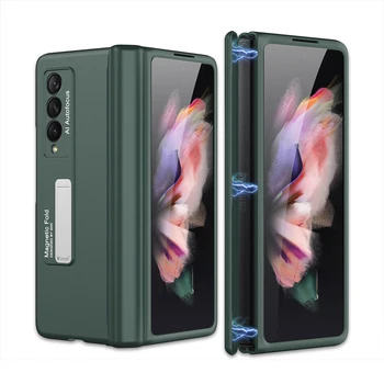 Dobradiça Magnética Cobertura Case com Suporte para Samsung Galaxy Z Dobre 2 3 5G Ultra Fino do Corpo Completo de Proteção Fosco Capa Dura  5