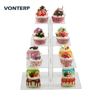 HMROVOOM quadrado transparente 4 Camadas de Acrílico Cupcake Stand de Exibição bolo de suporte por parte do casamento  5