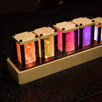 O LED de cor completa do RGB analógico brilho do tubo relógio moderno, criativo área de trabalho ornamentos DIY kit de madeira maciça Hard Maple Nogueira relógio digital  5