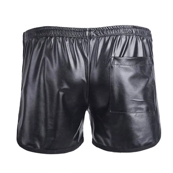 Faux Couro, Shorts de Homens Quentes de Verão Casual Apertado Boxers Masculina Sexy Shorts Preto com Bolso de 2022  5