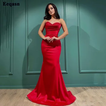 Eeqasn Vermelho Sereia Árabe Formal Noite Vestidos Beading Querida Pregas Dubai Celebridade Vestidos De Mulheres Evento Baile Vestido De Festa  10