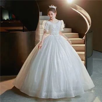 Vestidos De Casamento Novo Luxo Vestido De Baile Doce Puff Manga Clássico Laço Do Vestido De Casamento Plus Size Vestido De Noiva  5