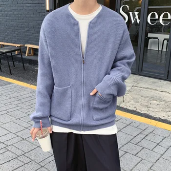 Moda dos Homens Zipado Sweatercoat de Outono E de Inverno de 2022, a Nova Rodada Solta Gola Manga Longa Cardigan Kinttwear Tops 2D1222  5