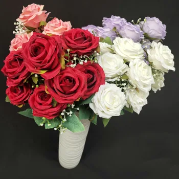 9 Flor na Cabeça 44CM de Alta Artificial Buquê de Rosas de Seda Rosa de Casamento de Noiva Decoração  5