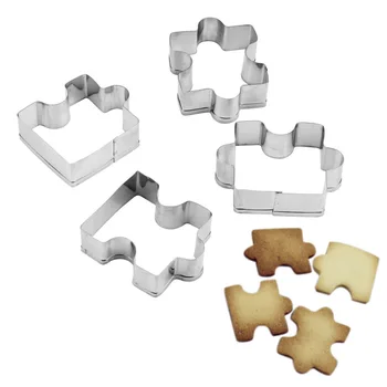 4Pcs/set de Aço Inoxidável de Puzzle Padrão Cortador de Biscoito Cookie Ferramentas de Pastelaria Fondant Sobremesa Molde utensílios de Cozinha Gadgets  2