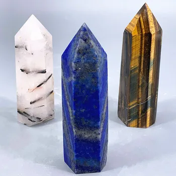 Crystal Wand Natural de Três tipos de Quartzo obelisco Lápis-Lazúli Ponto Preto Turmalina Torre de Cura 3pcs  10