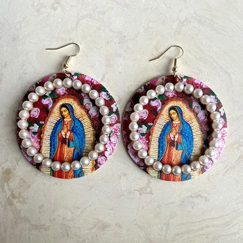 Mulheres jóia redonda de anel de pérola, brincos de Páscoa, Dia dos Namorados retro simples catedral de Notre Dame de impressão brincos  4