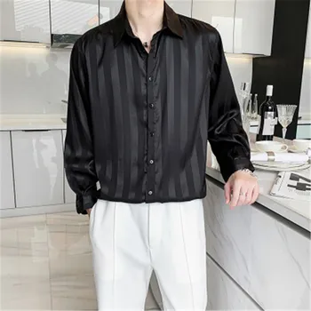 Japão Oversize Camisa de Homens Listrado Designer Blusa para o Menino de Manga Longa Camisa Solta Blusa Preta Japonês, o Homem da Moda, Roupas de 2022  5
