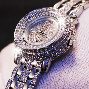 Mulheres de Prata Relógios Bling Casual Senhoras Relógio Feminino Quartzo Relógio de Ouro, Diamante de Cristal Para a Mulher montre femme zegarek damski  5