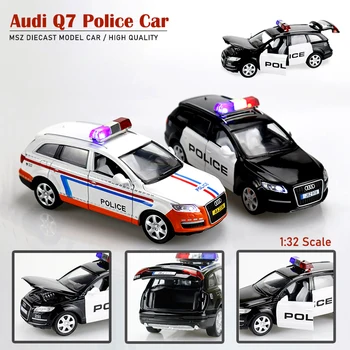 Frete grátis MSZ 1:32 Audi Q7 Fundido de Liga de Carro de Polícia Modelos de Veículos, Puxe para Trás, 4-Portas Abertas Som&Luz Brinquedos Para Crianças  10