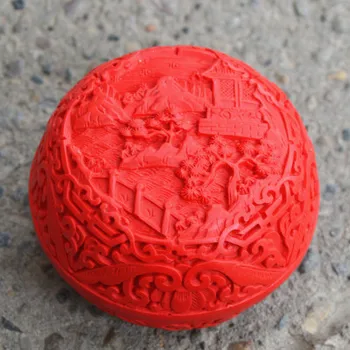 Requintado Chinês Tradicional Tecnologia De Vermelho Laca Bela Paisagem Auspicioso Caixa De Jóias  10
