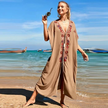 Bordado de Verão Geral Cardigans Laço de Cordão Casaco de Mulheres Quimono Cobertura da Praia Até Miami de Férias Vibe Resortwear Camelo Manto  5