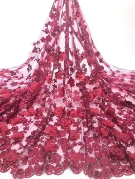 Alta qualidade de lantejoulas multi-bordado de flores francês malha laço de tecido macio é noite de vestido de noiva saia da moda vestuário de tecido  4