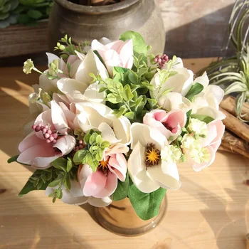 1pc Magnolia Flores Artificiais com Planta Leaft Buquê para Diy Casa de Festa Arranjo Floral Decoração de Casamento Segurando Flor  5