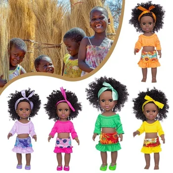Imitação Preto Boneca de 14 Polegadas Esmalte Boneca Reborn Crianças Alterar Explosivo Cabeça Africano Boneca de Personalização  10