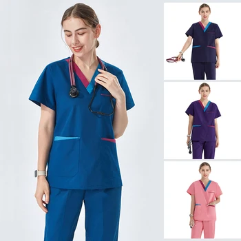 Mulheres Enfermeira Esfrega o Conjunto de Médicos Uniforme Básico Pro Heather Enfermagem Túnica Esteticista Médico Veterinário Cirúrgico Esfrega Ternos 107  2