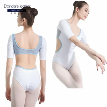 Ballet dança Leotards exercício terno de manga curta sem encosto adultos apertadas body de malha com costura ginásio de treinamento de terno  3