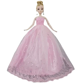 1:6 Boneca de Roupas para Barbie Moda cor-de-Rosa de Paetês de Casamento da Princesa Vestido de Festa de Crianças Playhouse Acessórios 1/6 BJD Roupas de Brinquedo  5