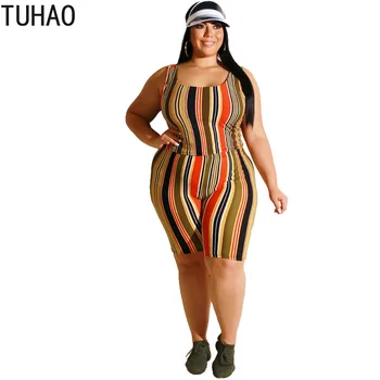 TUHAO 2020 Verão as Mulheres Casual Treino Plus Size 5XL 4XL 3XL Moda feminina de Duas peças de Terno de Colete Shorts de Impressão Ternos WM75  10