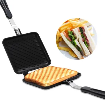 Sanduíche de Tabuleiro Waffle Pão Torradas Molde pequeno-Almoço Panela, Frigideira de duas faces de Gás Sanduíche de Molde  4