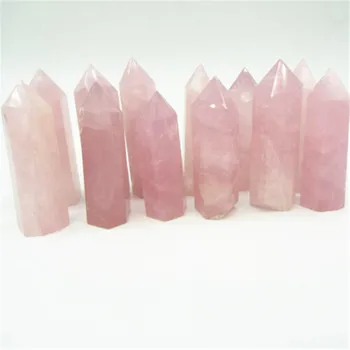 Natural Quartzo Rosa Cristal Varinha Ponto de Cura Pedra Mineral DIY Decoração de Casa Hexagonal de Tratamento de Pedra  5